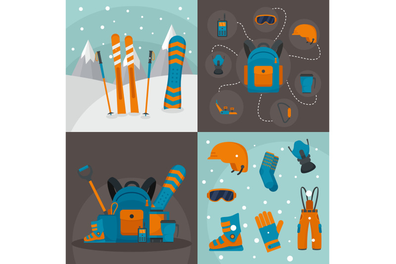 snowboarding-kit-banner-concept-set-flat-style