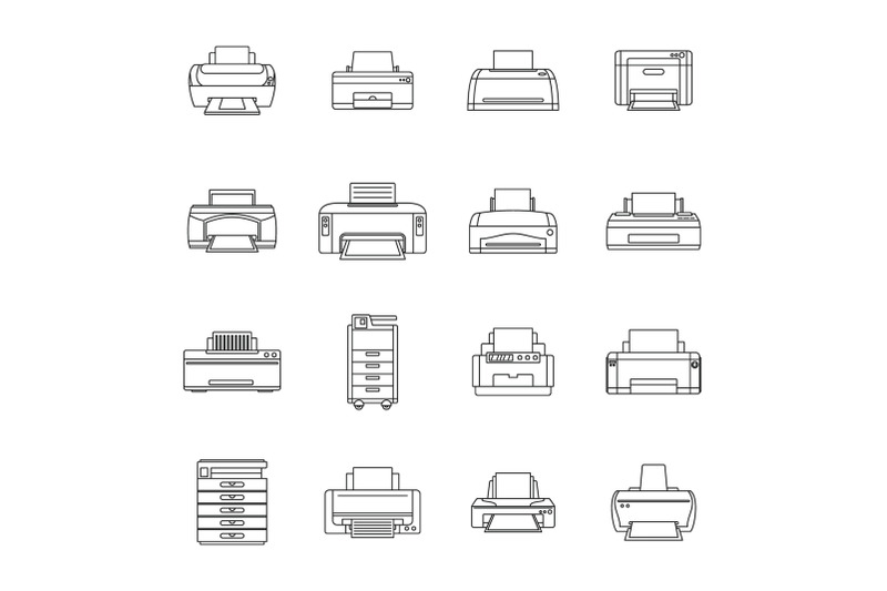 printer-office-copy-document-icons-set-outline-style