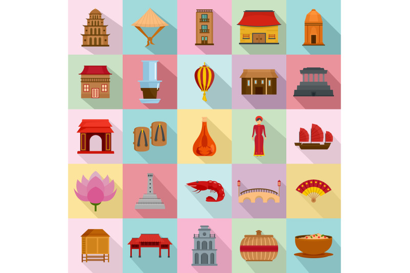 vietnam-travel-tourism-icons-set-flat-style