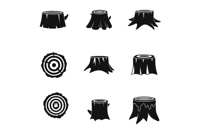 stumps-tree-log-wood-icons-set-simple-style