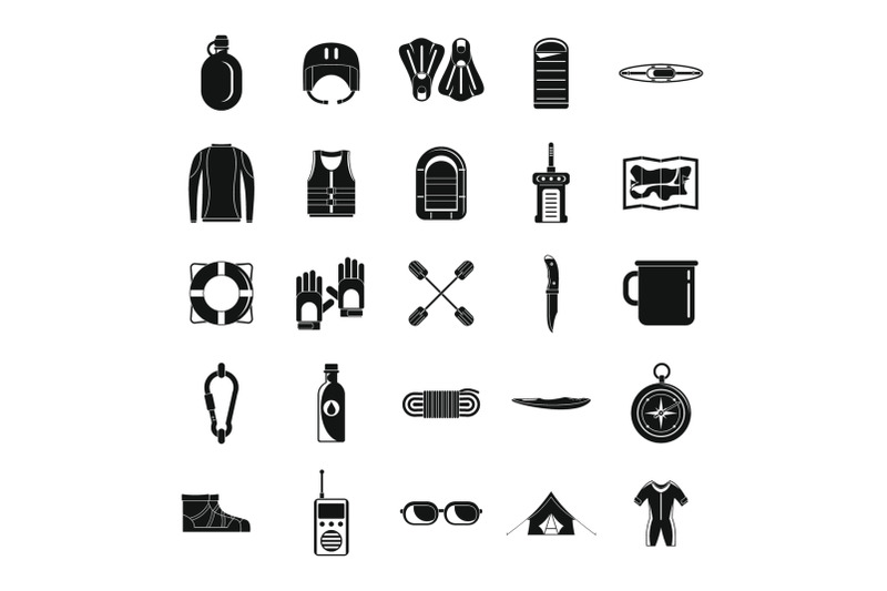 rafting-kayak-water-canoe-icons-set-simple-style
