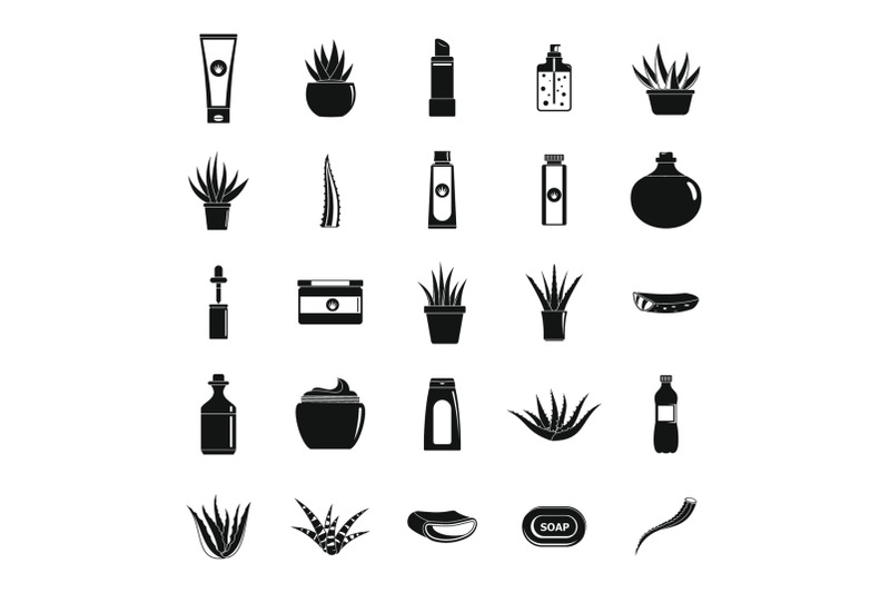 aloe-vera-plant-logo-icons-set-simple-style