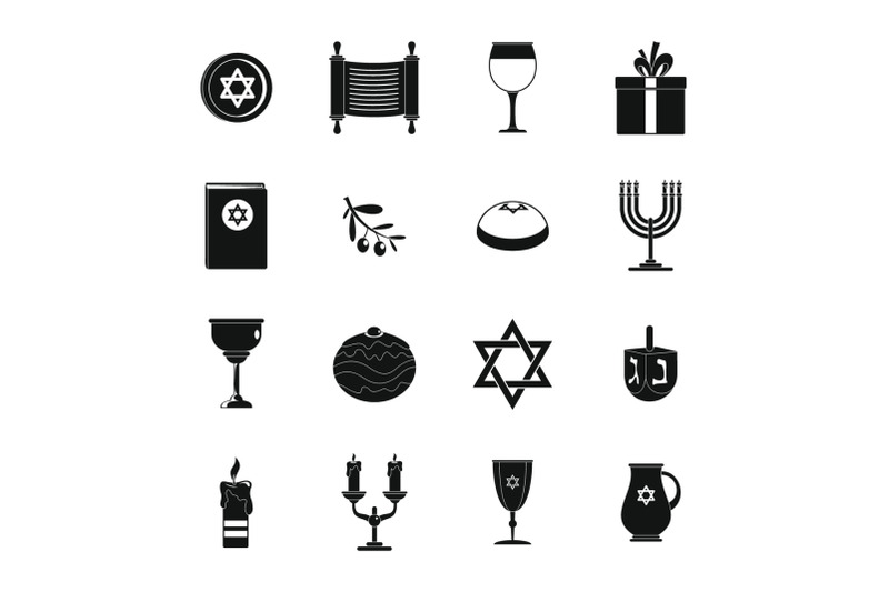 chanukah-jewish-holiday-icons-set-simple-style