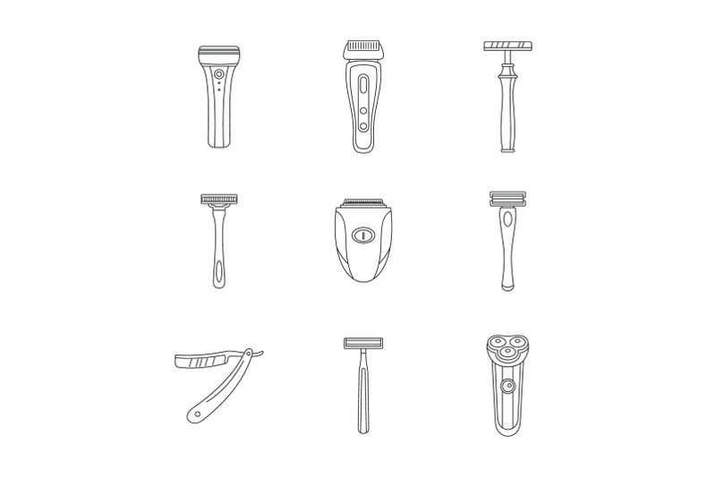 shaver-blade-razor-personal-icons-set-outline-style