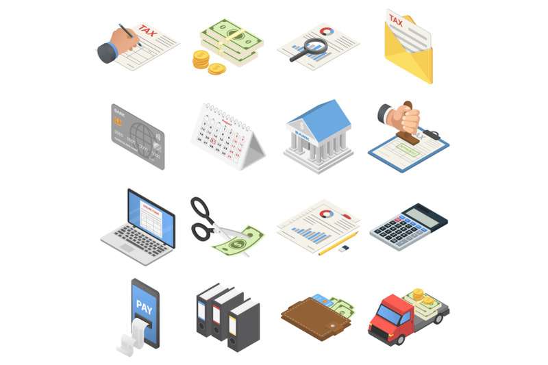 taxes-accounting-money-icons-set-isometric-style