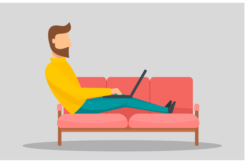 man-working-on-laptop-at-sofa-banner-horizontal-flat-style