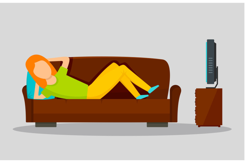 girl-watching-tv-on-sofa-banner-horizontal-flat-style