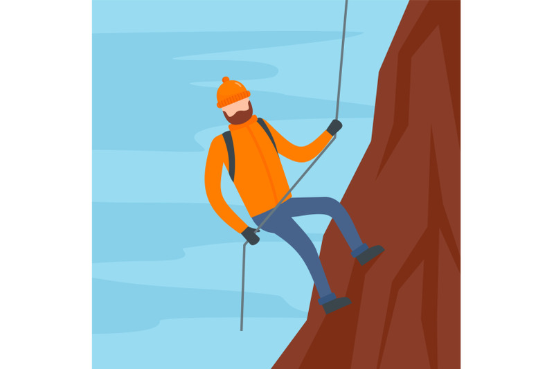 man-with-rope-hiking-the-mountain-background-flat-style