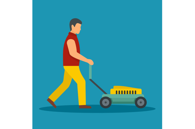 man-move-the-lawn-mower-icon-flat-style