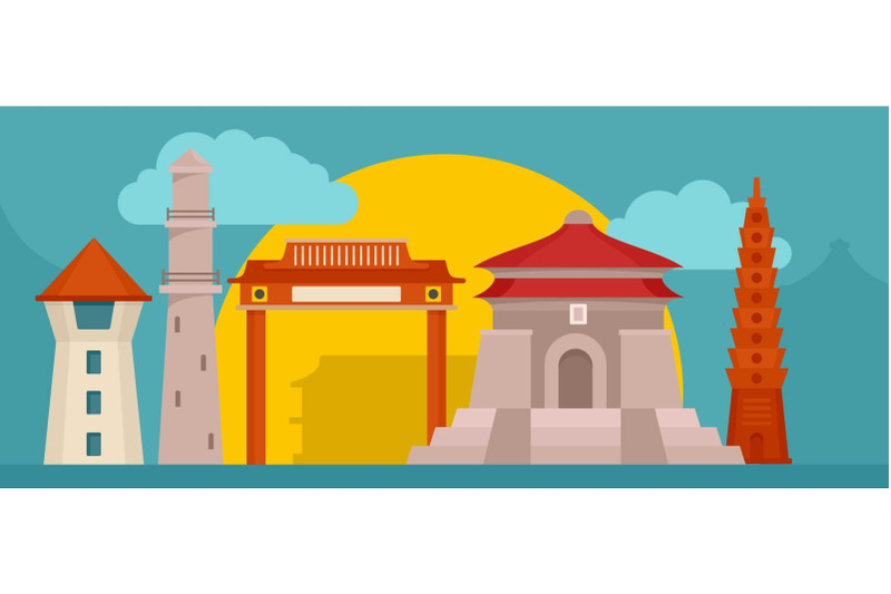 taipei-buildings-banner-horizontal-flat-style