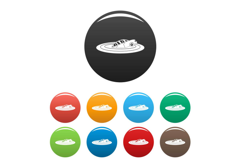 sinking-car-icons-set-color-vector