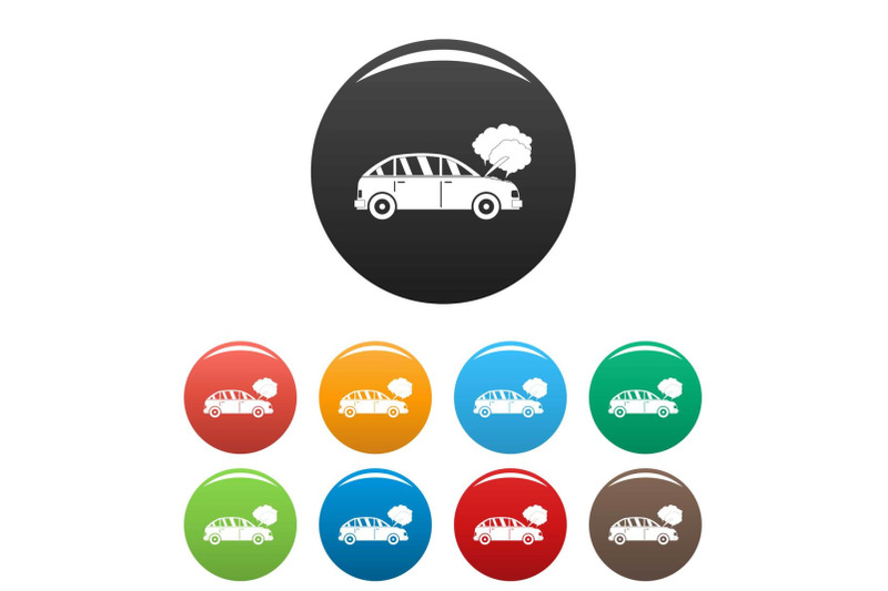 car-in-smoke-icons-set-color-vector