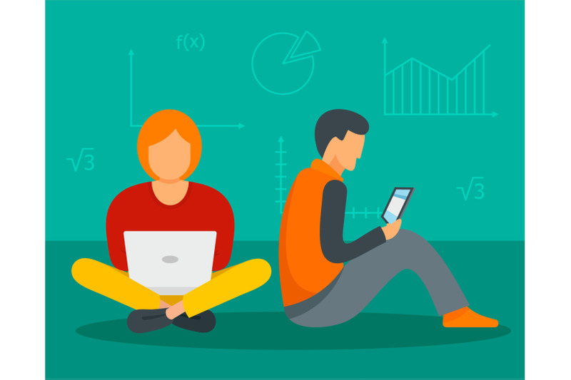 man-and-girl-gadget-learning-background-flat-style
