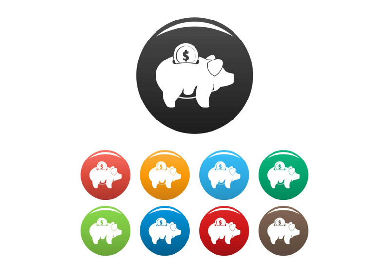 pig-money-icons-set-color-vector