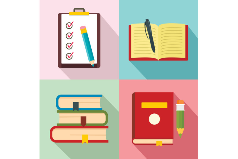 homework-study-school-icons-set-flat-style