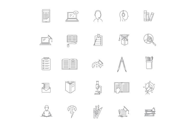 homework-study-school-icons-set-outline-style