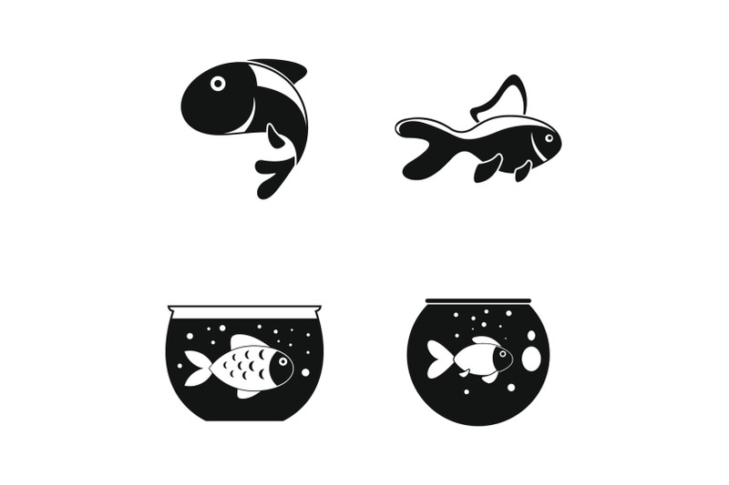 goldfish-and-fishbowl-icons-set-simple-style