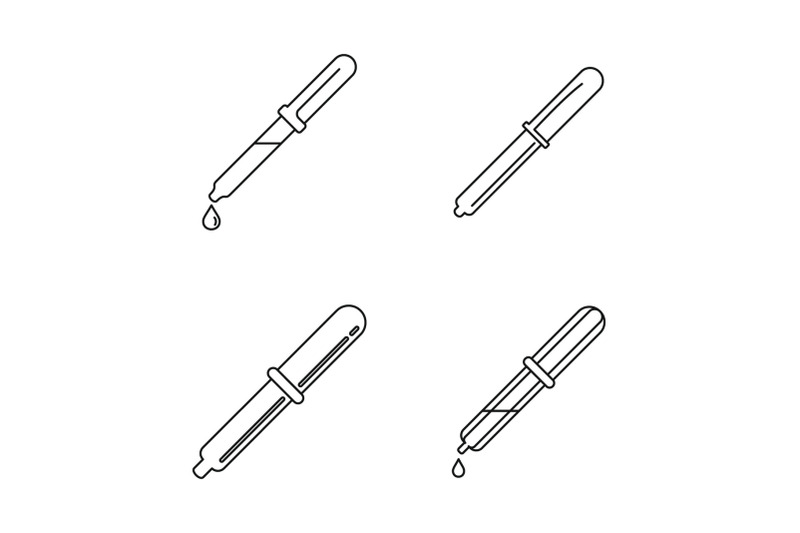 pipette-medical-dropper-icons-set-outline-style