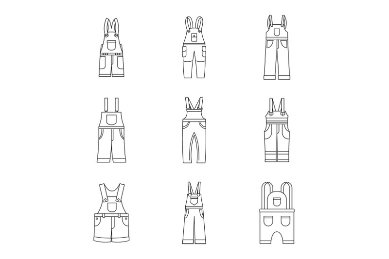 overalls-workwear-icons-set-simple-style