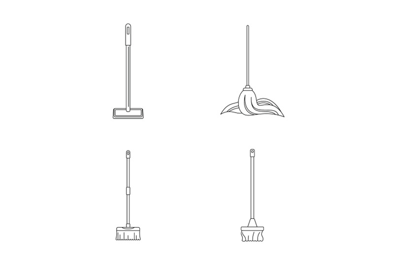 mop-cleaning-swab-icons-set-outline-style