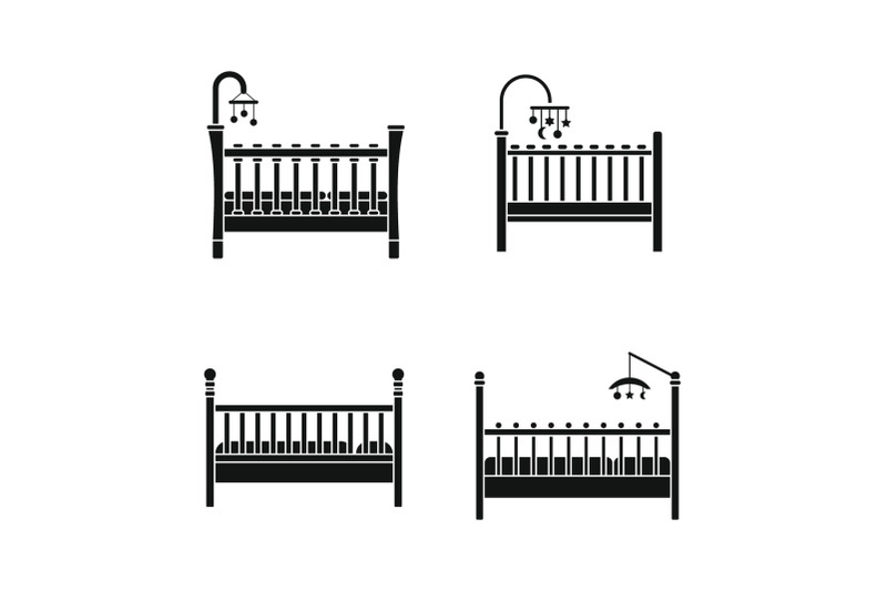 baby-crib-cradle-bed-icons-set-simple-style