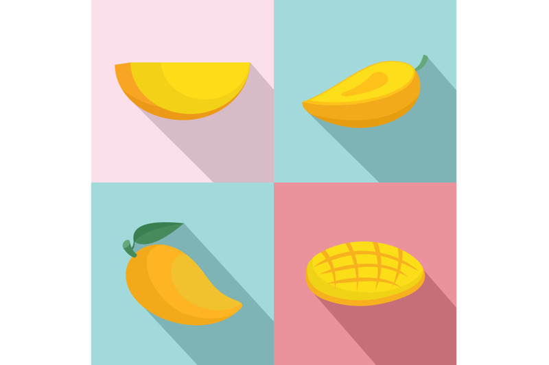 mango-fruit-yellow-icons-set-flat-style