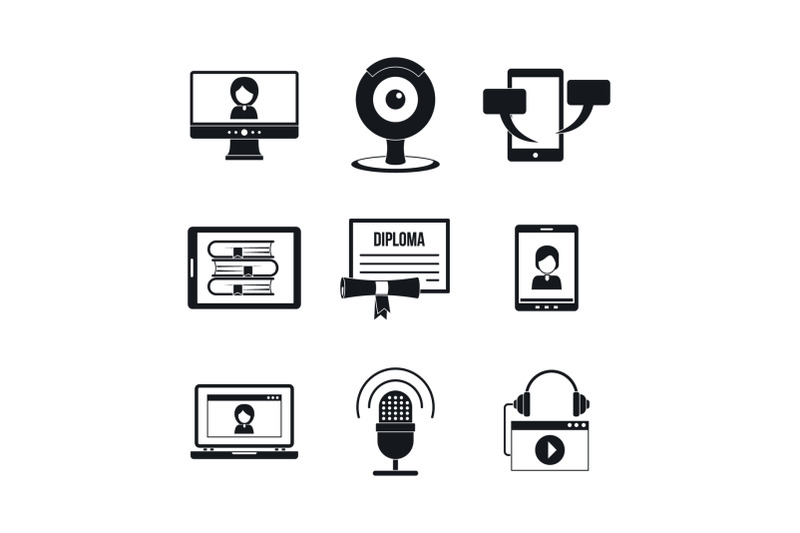 webinar-training-online-icons-set-simple-style