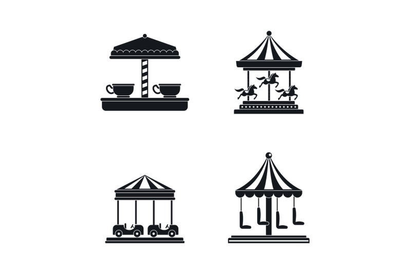 carousel-carnival-horse-icons-set-simple-style