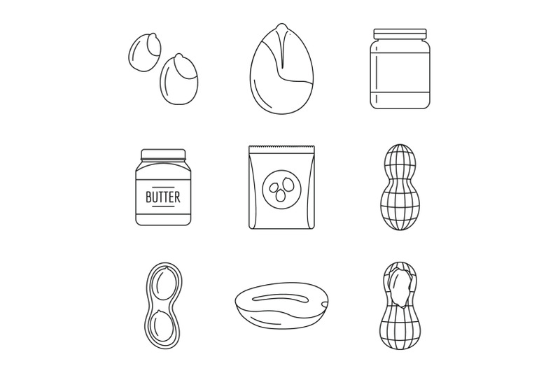 peanut-nuts-butter-jar-icons-set-outline-style