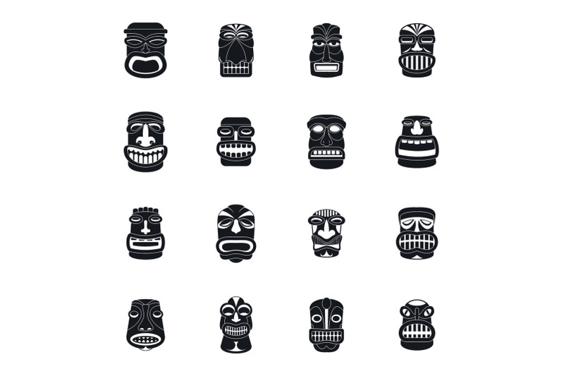 tiki-idol-aztec-hawaii-icons-set-simple-style