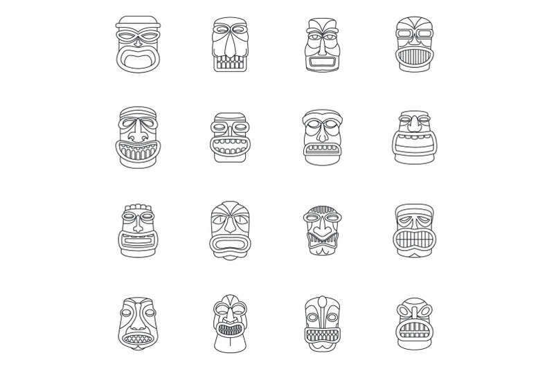 tiki-idol-aztec-hawaii-icons-set-outline-style