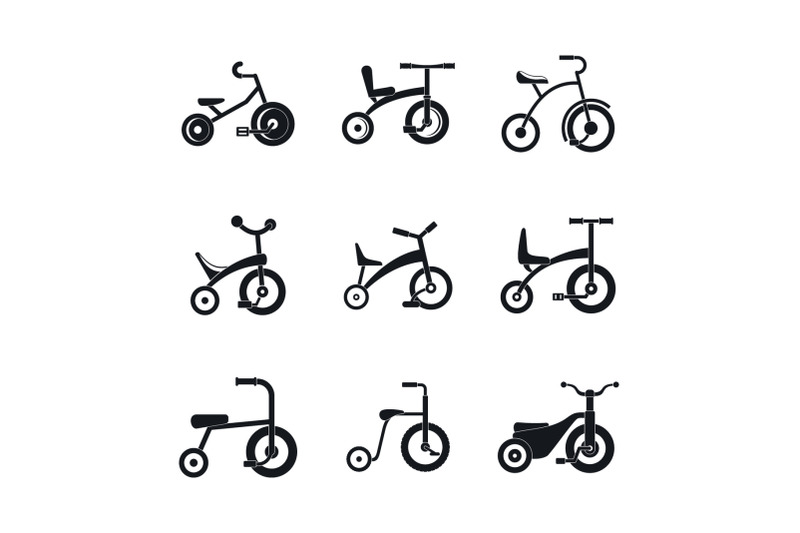 tricycle-bicycle-bike-wheel-icons-set-simple-style