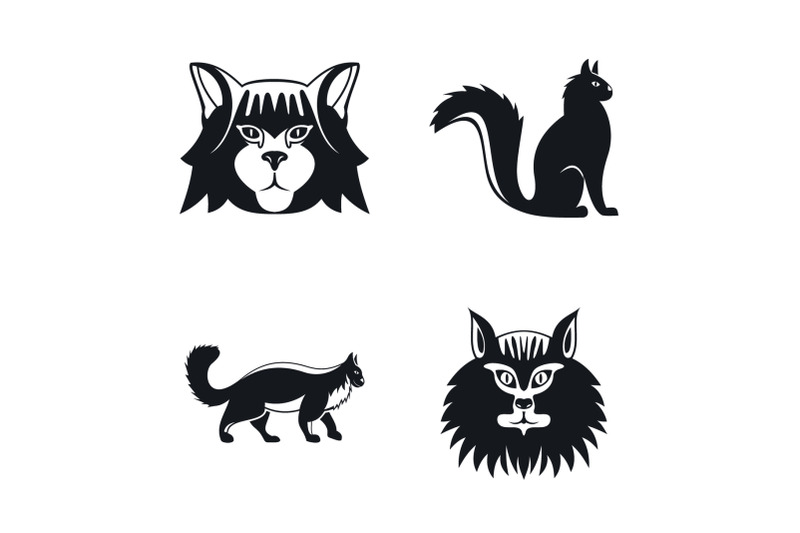 maine-coon-cat-profile-icons-set-simple-style