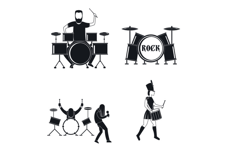 drummer-drum-rock-musician-icons-set-simple-style