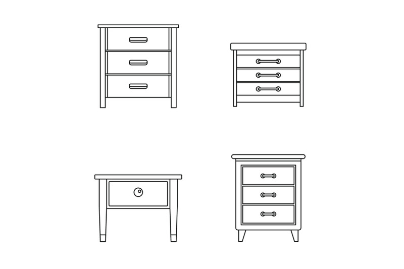 nightstand-bedside-icons-set-outline-style