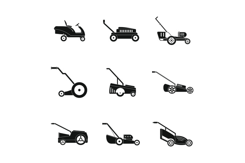 lawnmower-grass-garden-icons-set-simple-style