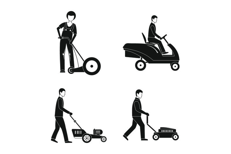 lawnmower-service-man-icons-set-simple-style