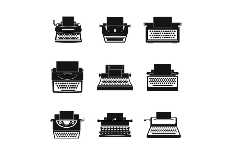 typewriter-machine-keys-icons-set-simple-style