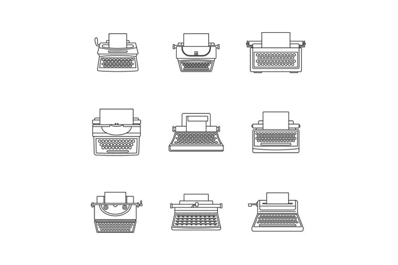 typewriter-machine-keys-icons-set-outline-style