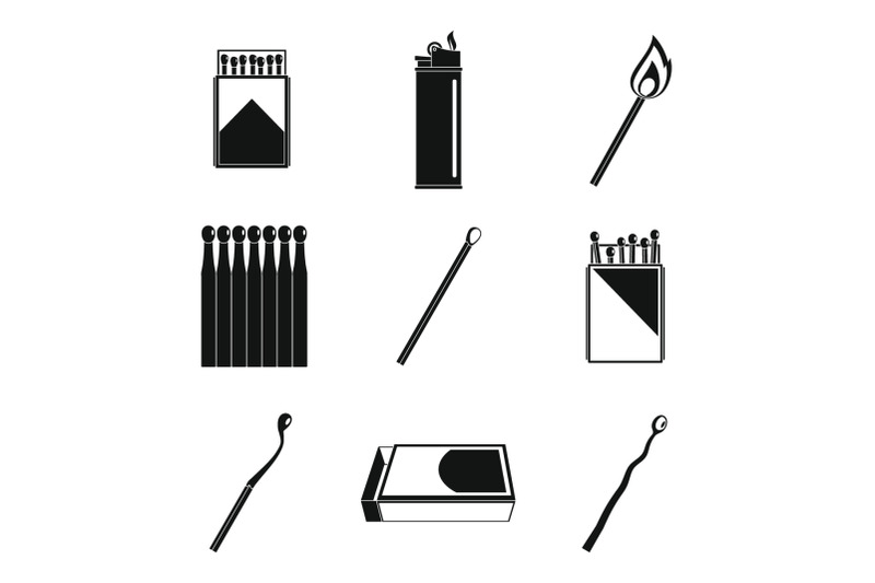 safety-match-ignite-burn-icons-set-simple-style