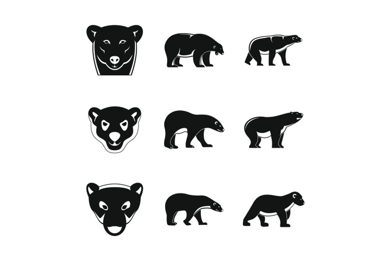 polar-bear-baby-white-icons-set-simple-style