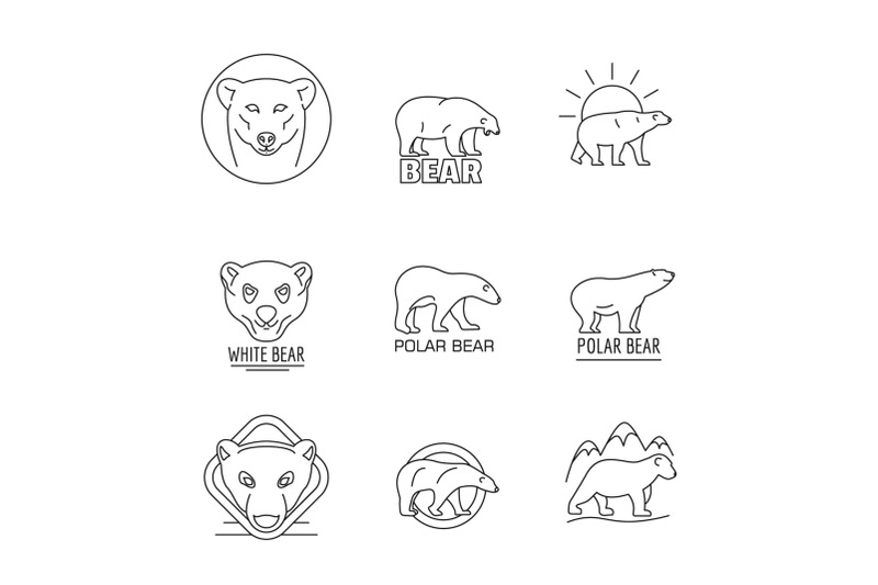 polar-bear-baby-white-icons-set-outline-style