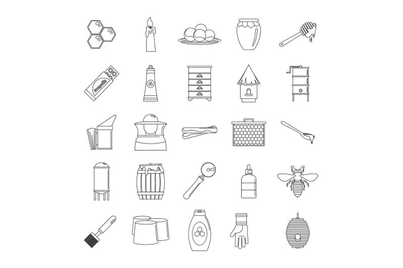 propolis-honey-royal-jelly-icons-set-outline-style