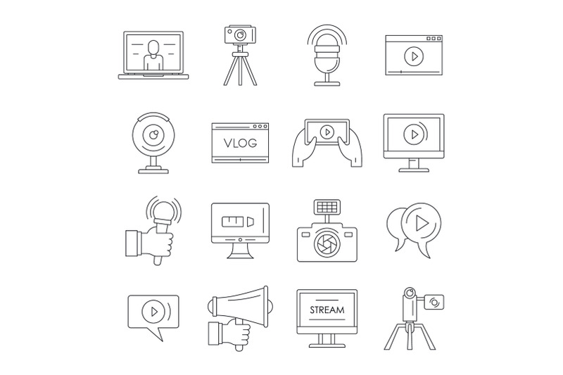 vlog-video-channel-logo-icons-set-outline-style