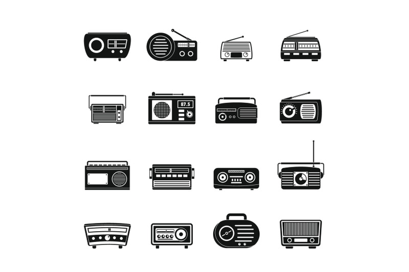 radio-music-old-device-icons-set-simple-style