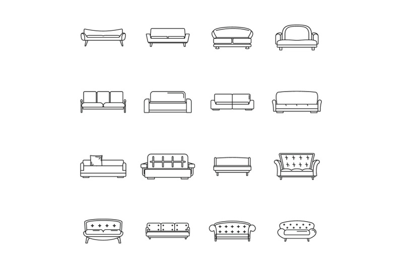 sofa-chair-room-couch-icons-set-outline-style