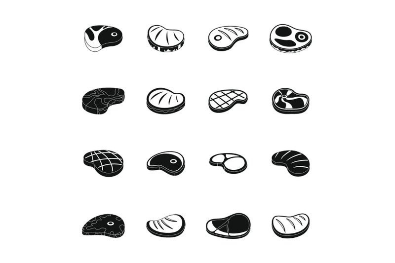 steak-dinner-grilled-beef-icons-set-simple-style