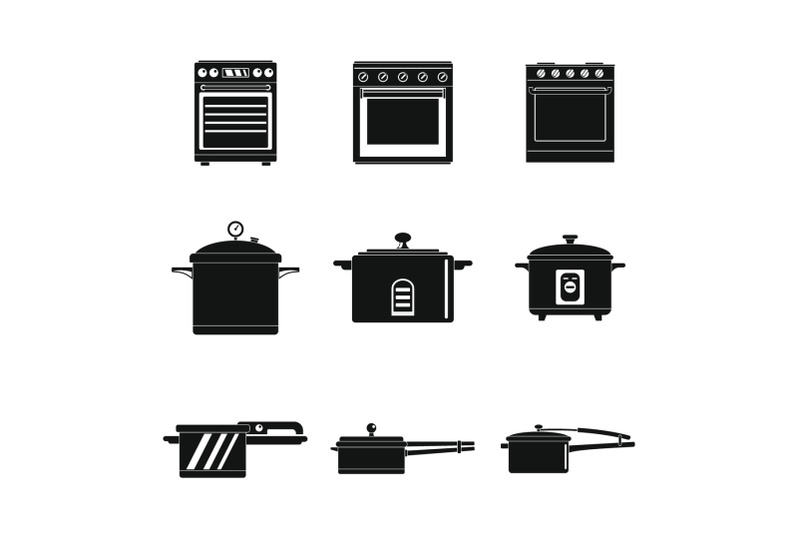 cooker-oven-stove-pan-icons-set-simple-style