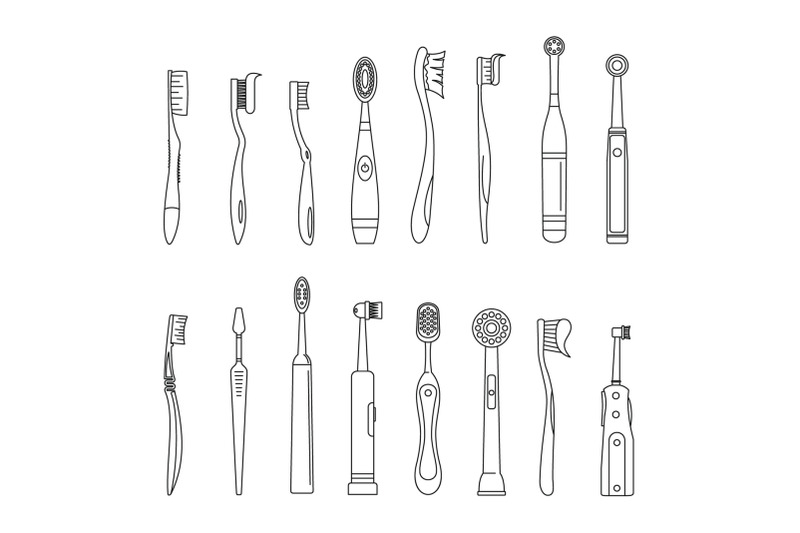 toothbrush-dental-icons-set-outline-style