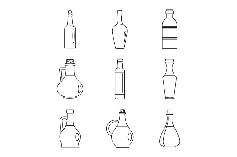 vinegar-bottle-icons-set-outline-style